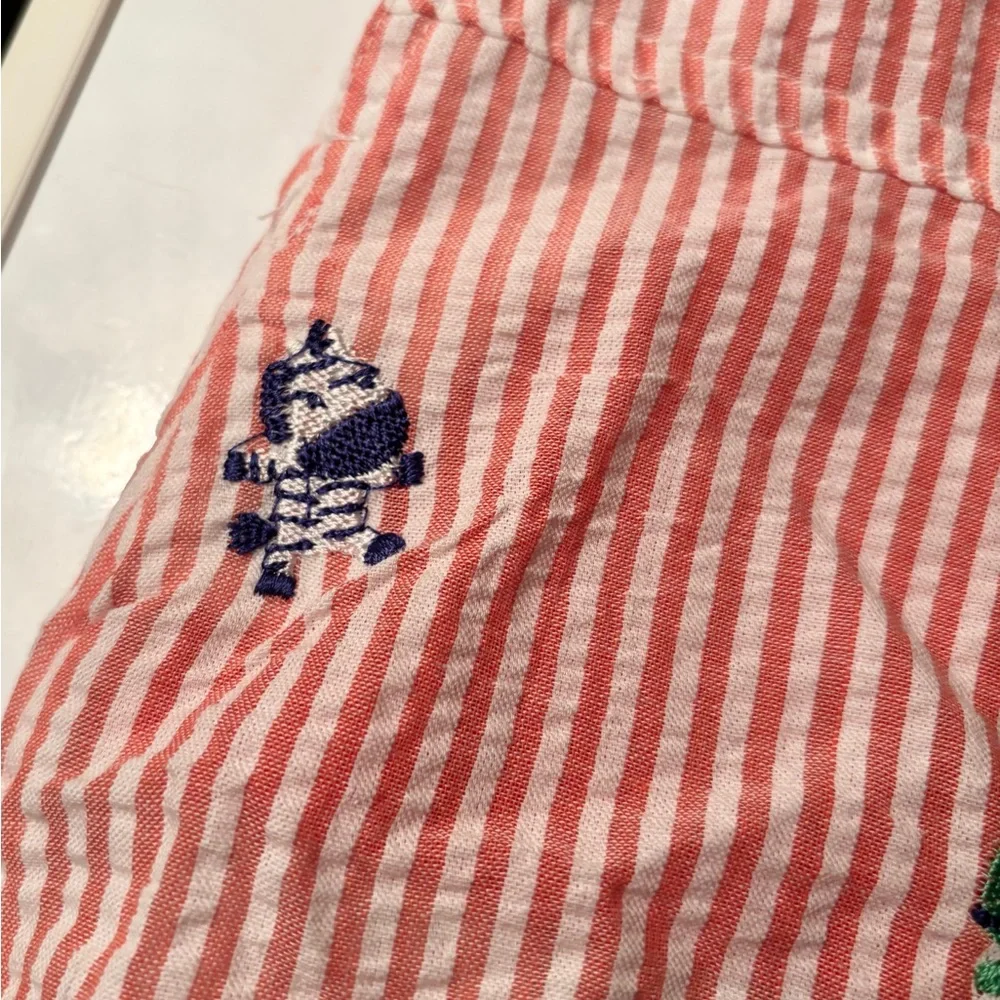 Nursery Rhyme 2 Piece overalls 3-6 Months, Red Stripes Embroidered Animals - Picture 3 of 7